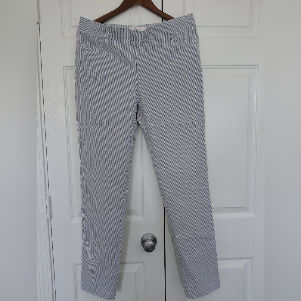 Womens Striped Slim Ankle Pants - Light Gray & White Size L
